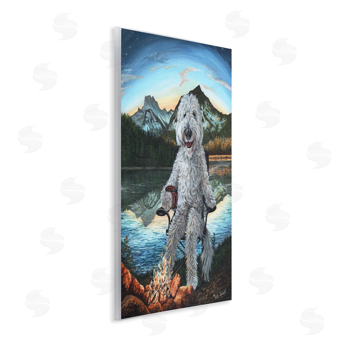 Dog by Campfire Landscape Wood Plaque Wall Art, Home Decor by Holly Simental