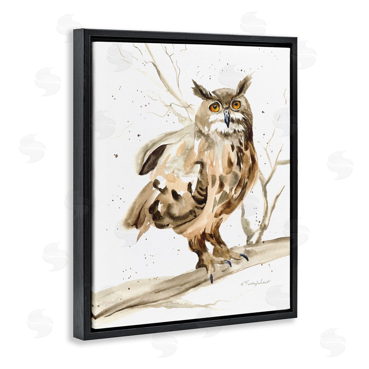 Owl Perched in Tree Black Floating Frame Canvas Wall Art, Home Decor by Kelley Talent