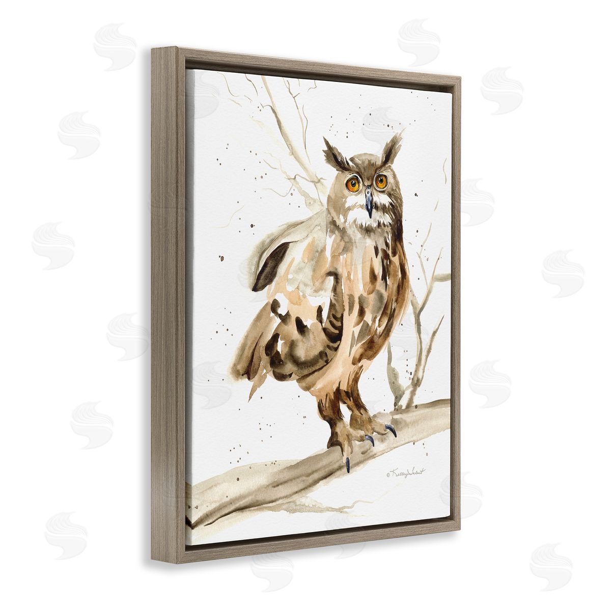 Owl Perched in Tree Brown Floating Frame Canvas Wall Art, Home Decor by Kelley Talent
