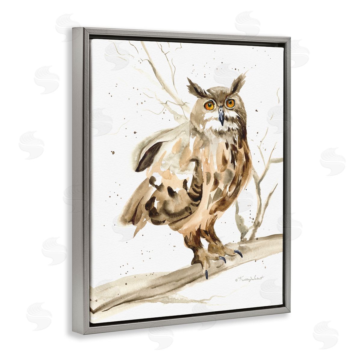 Owl Perched in Tree Grey Floating Frame Canvas Wall Art, Home Decor by Kelley Talent