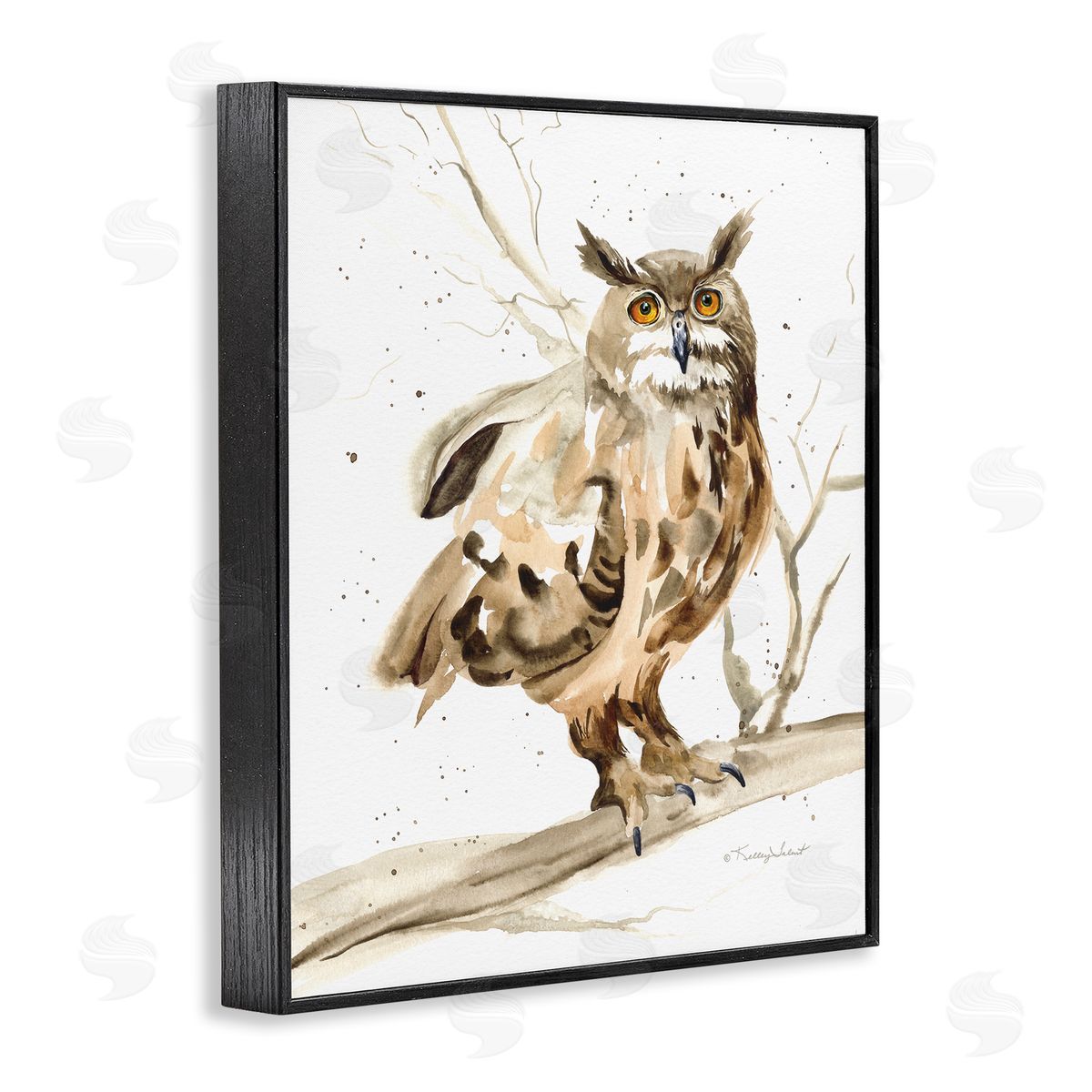 Owl Perched in Tree Black Frame Print Wall Art, Home Decor by Kelley Talent