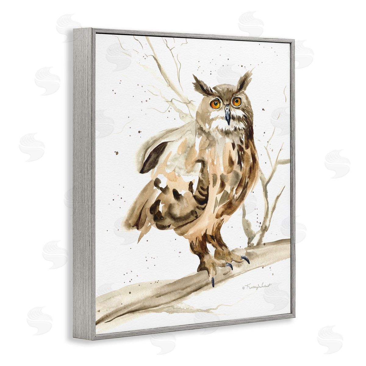 Owl Perched in Tree Grey Frame Print Wall Art, Home Decor by Kelley Talent