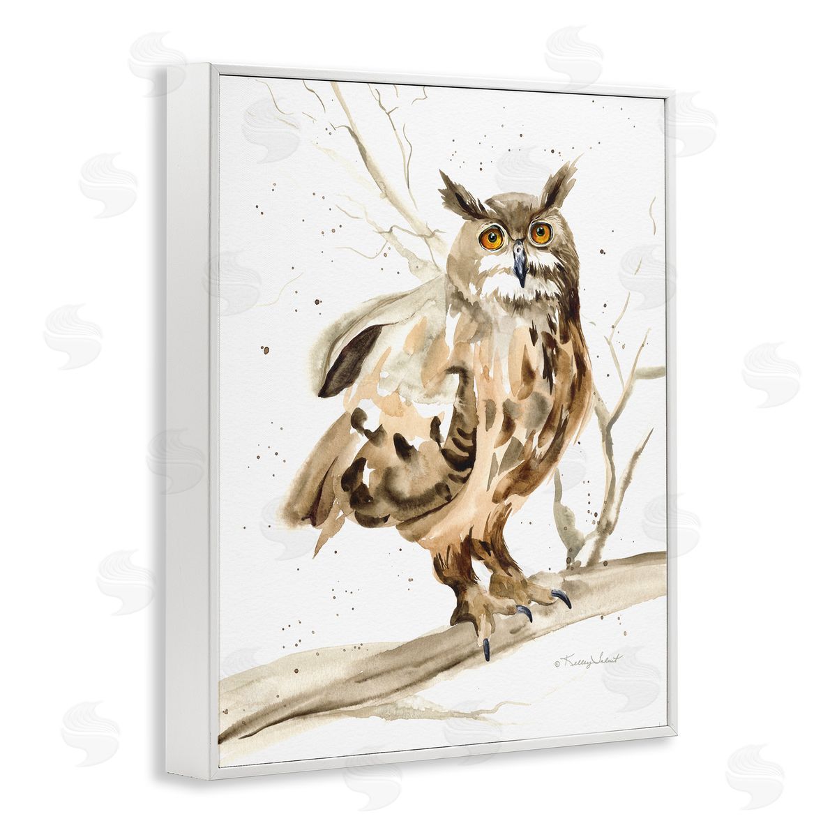 Owl Perched in Tree White Frame Print Wall Art, Home Decor by Kelley Talent