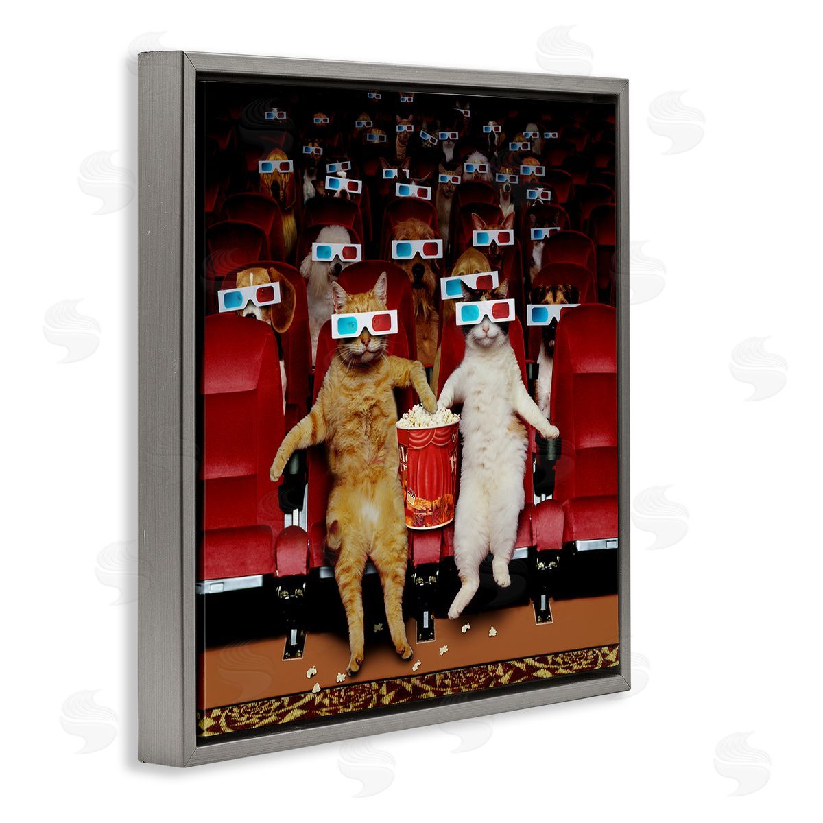 Lund Roeser Cats at 3D Movie Theater Gray Floating Frame Canvas Wall Art Print
