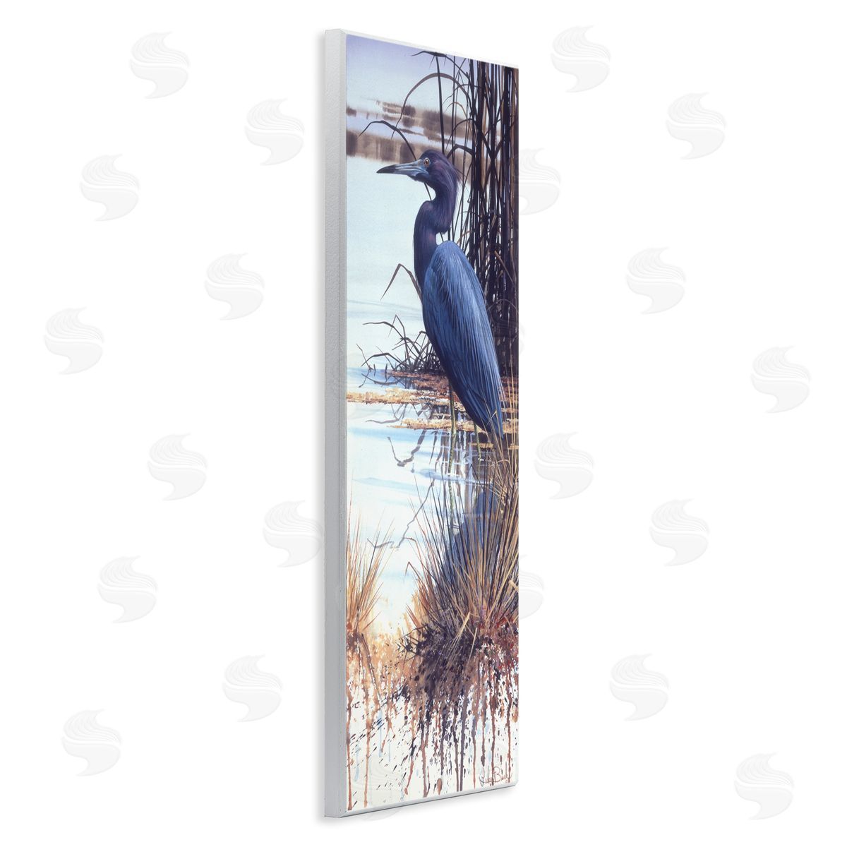 Luke Buck Blue Heron Modern Splash Wooden Wall Plaque Art Print