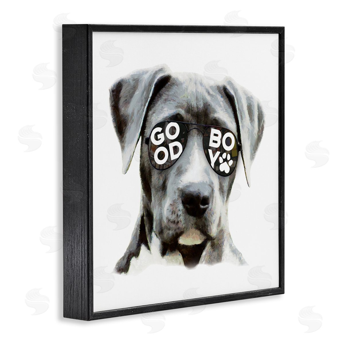 Masey St. Studios Dog with Good Boy Glasses Black Framed Glicee Wall Art Print