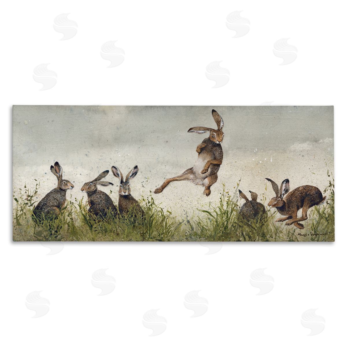 Jumping Hares in Wild Canvas Wall Art, Home Decor by Maggie Vandewalle