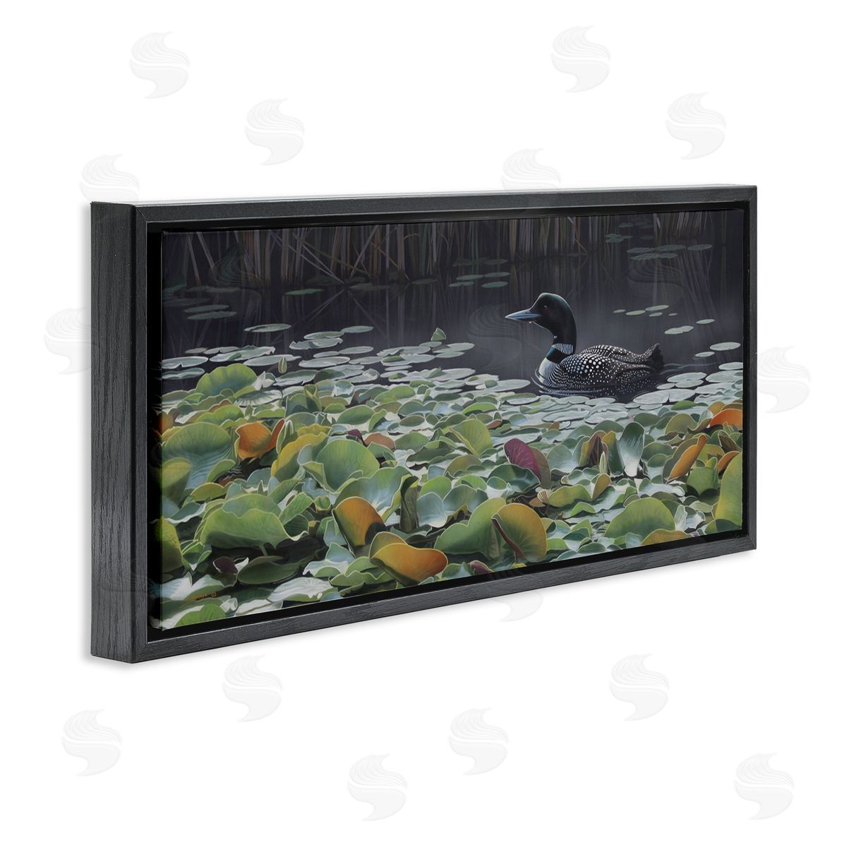 Clinton Jammer Duck Among Pond Lilies Black Floating Frame Canvas Wall Art Print