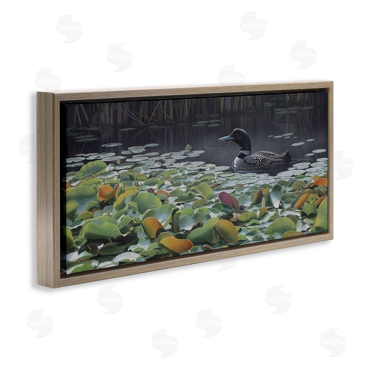 Clinton Jammer Duck Among Pond Lilies Brown Floating Frame Canvas Wall Art Print