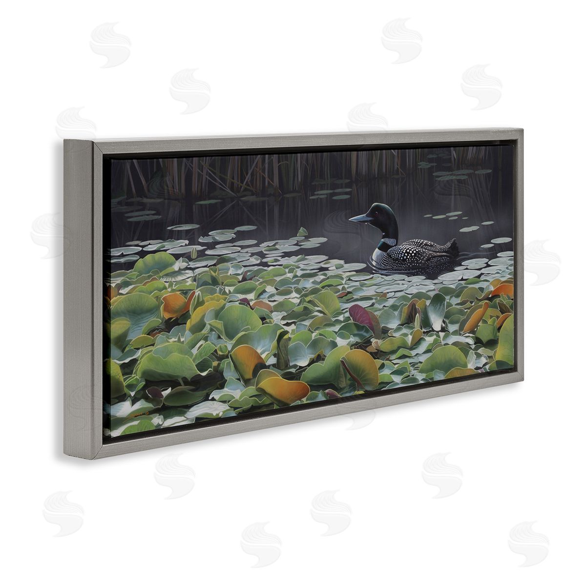 Clinton Jammer Duck Among Pond Lilies Gray Floating Frame Canvas Wall Art Print