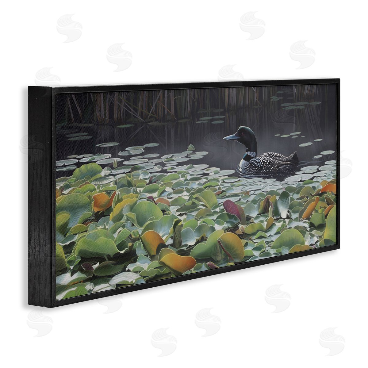 Clinton Jammer Duck Among Pond Lilies Black Framed Glicee Wall Art Print