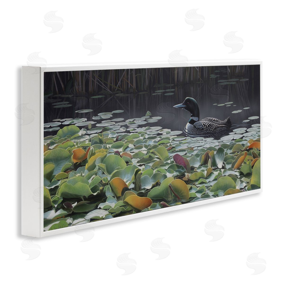 Clinton Jammer Duck Among Pond Lilies White Framed Glicee Wall Art Print