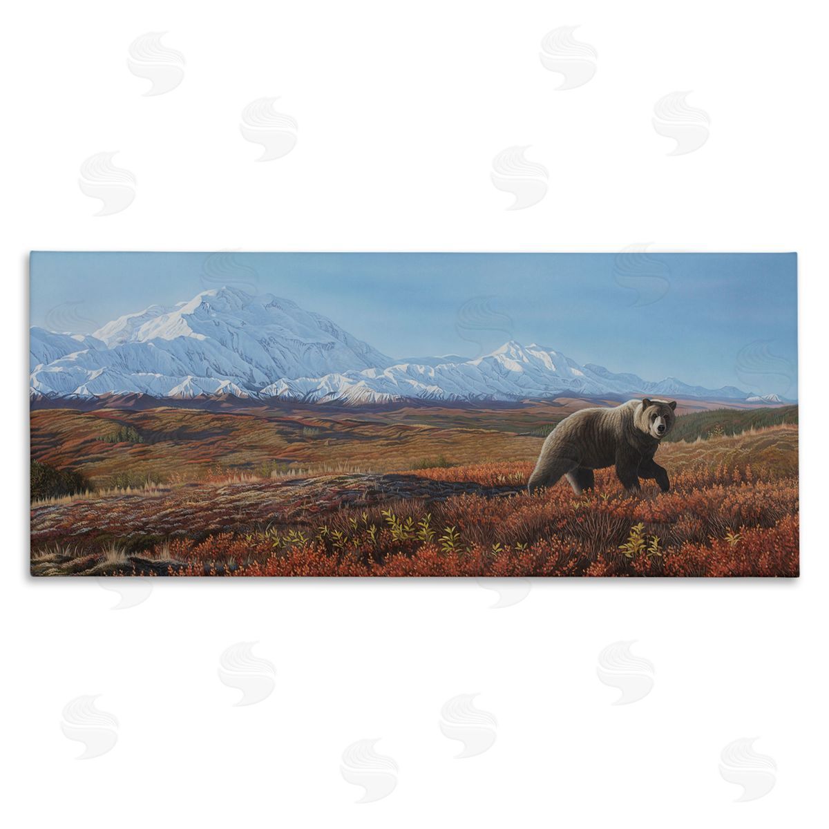 Clinton Jammer Bear in Mountain Landscape Stretched Canvas Wall Art Print