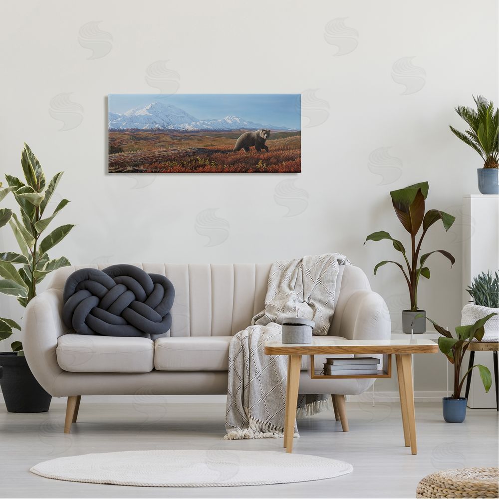 Clinton Jammer Bear in Mountain Landscape Canvas Wall Art in Room