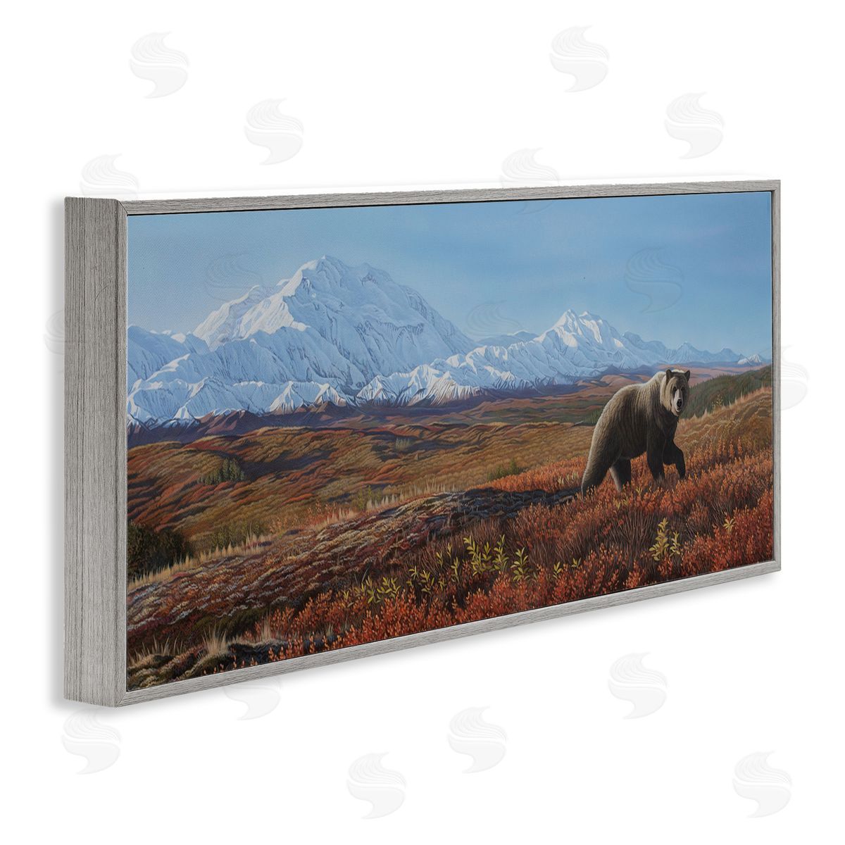 Clinton Jammer Bear in Mountain Landscape Gray Framed Glicee Wall Art Print