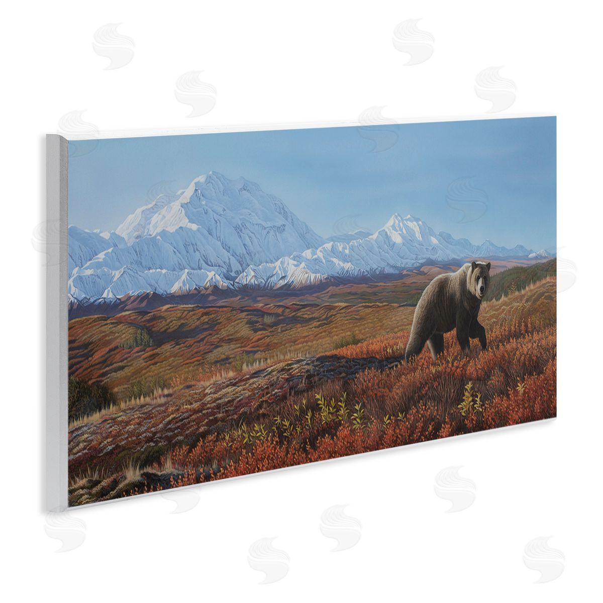 Clinton Jammer Bear in Mountain Landscape Wooden Wall Plaque Art Print