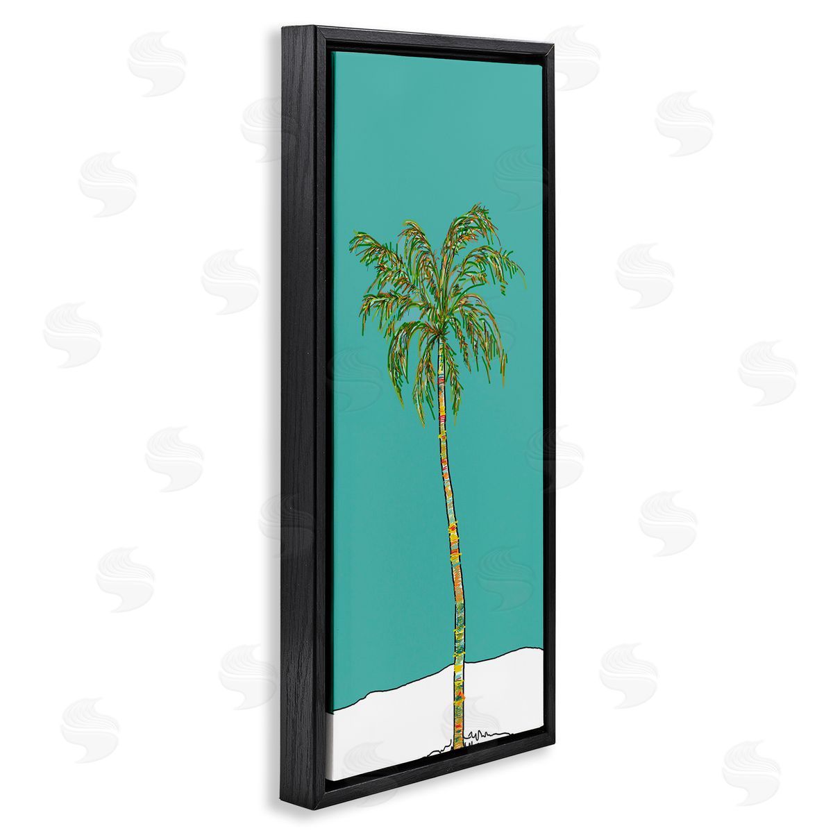 J. Weiss Modern Turquoise Palm Tree Black Floating Frame Canvas Wall Art Print