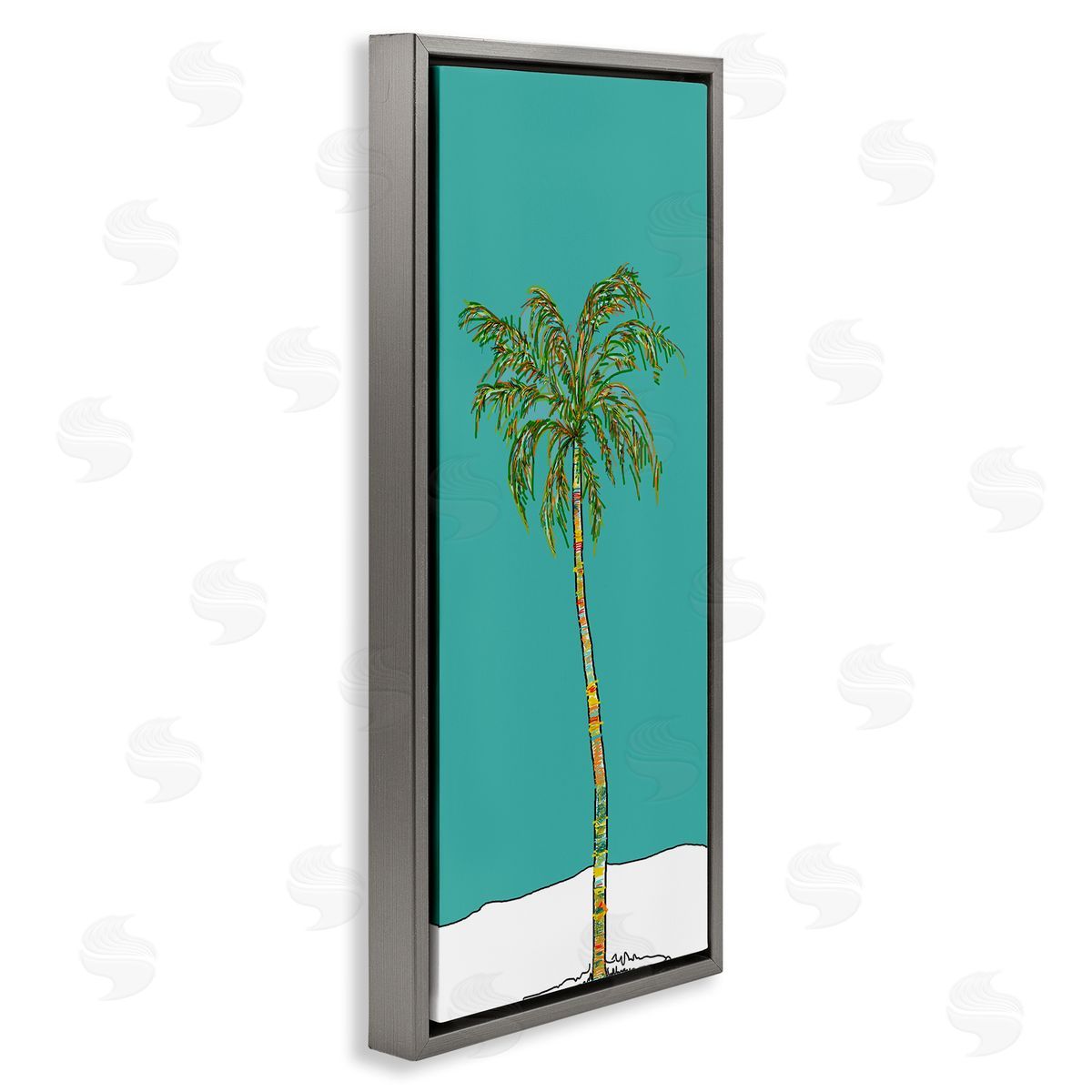 J. Weiss Modern Turquoise Palm Tree Gray Floating Frame Canvas Wall Art Print