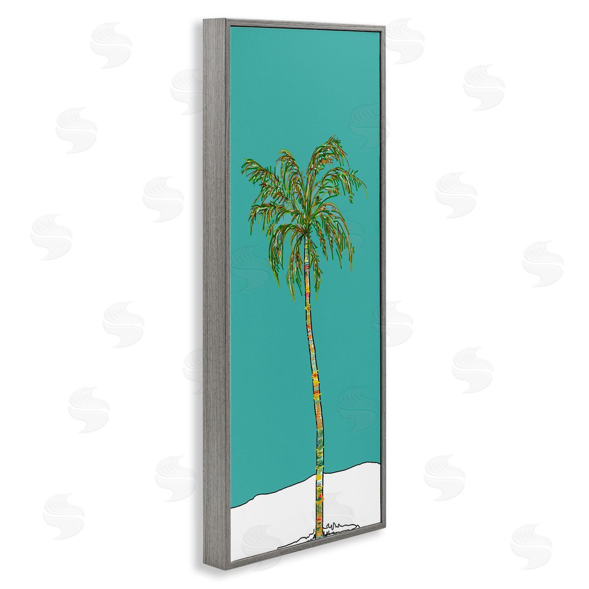 J. Weiss Modern Turquoise Palm Tree Gray Framed Glicee Wall Art Print