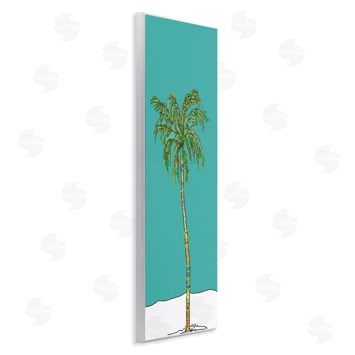 J. Weiss Modern Turquoise Palm Tree Wooden Wall Plaque Art Print