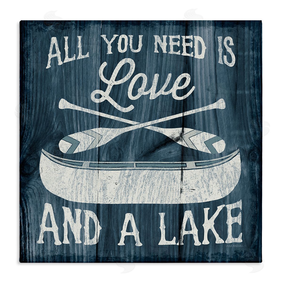 Laura Marshall Love & Lake Phrase Stretched Canvas Wall Art Print