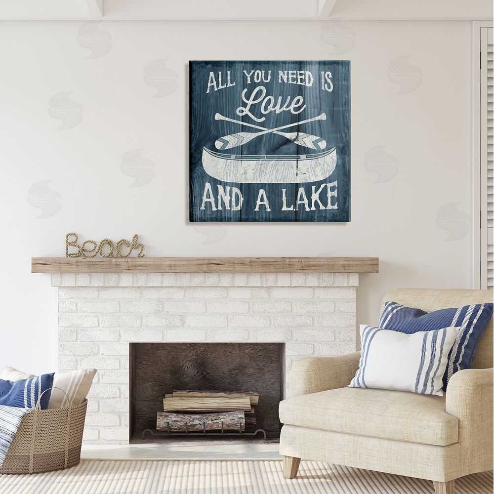 Laura Marshall Love & Lake Phrase Canvas Wall Art in Room