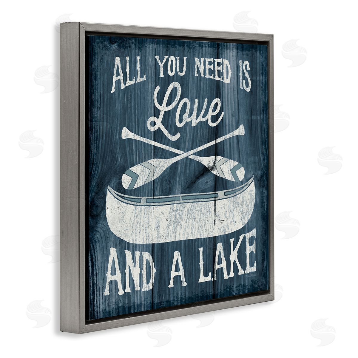 Laura Marshall Love & Lake Phrase Gray Floating Frame Canvas Wall Art Print