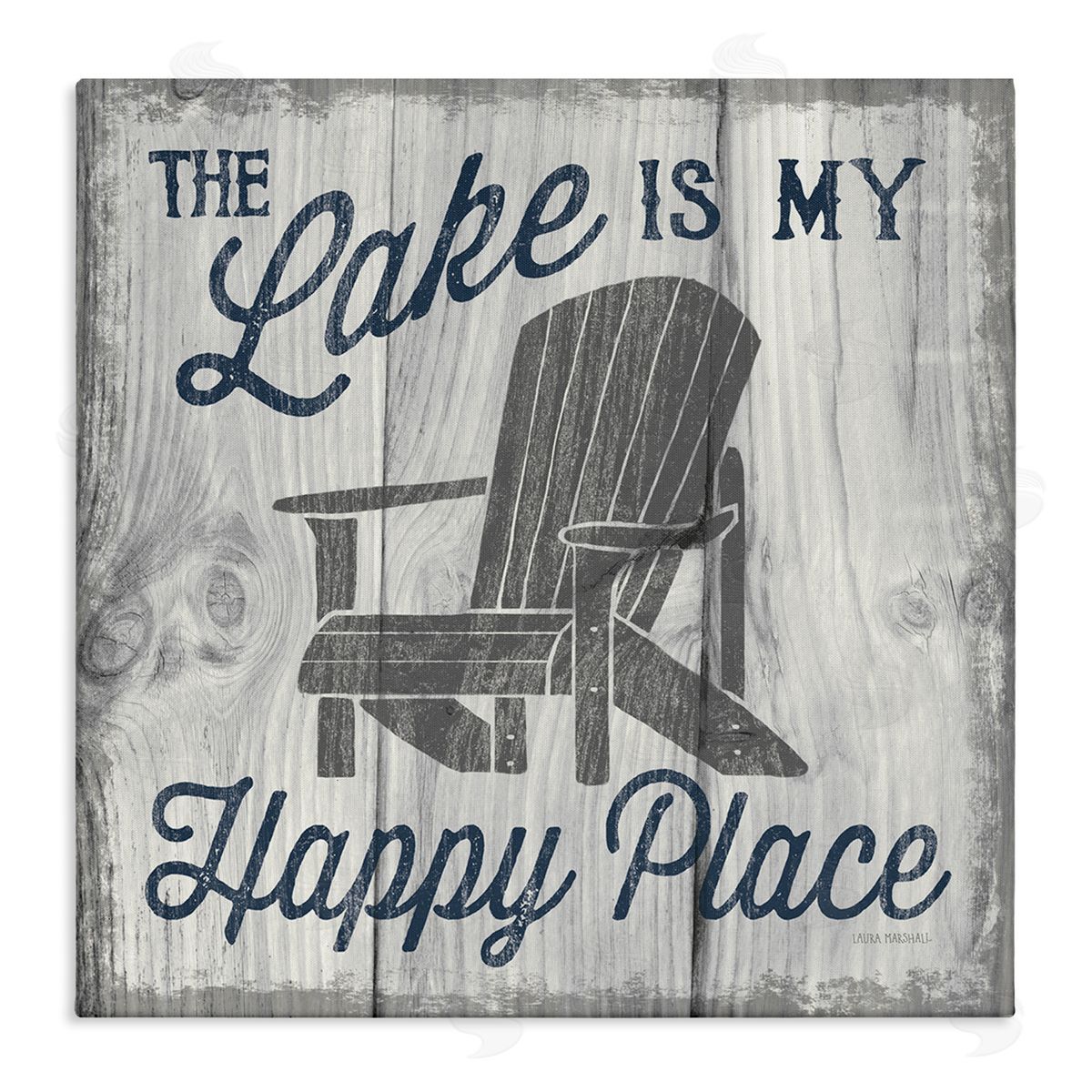 Laura Marshall Happy Place Lake Phrase Stretched Canvas Wall Art Print