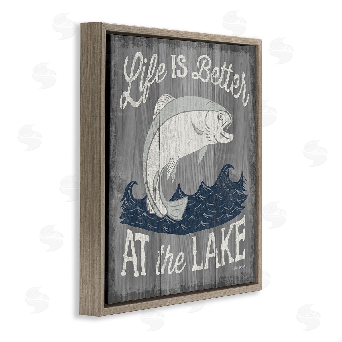 Laura Marshall Life Better at Lake Rustic Brown Floating Frame Canvas Wall Art Print
