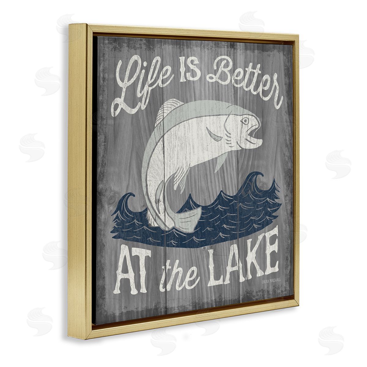 Laura Marshall Life Better at Lake Rustic Gold Floating Frame Canvas Wall Art Print