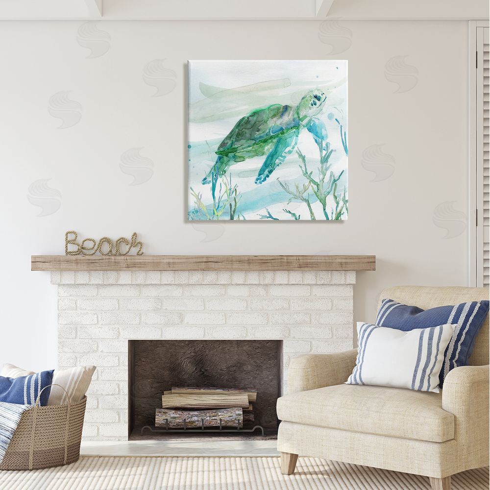 Carol Robinson Modern Turtle Underwater Canvas Wall Art in Room