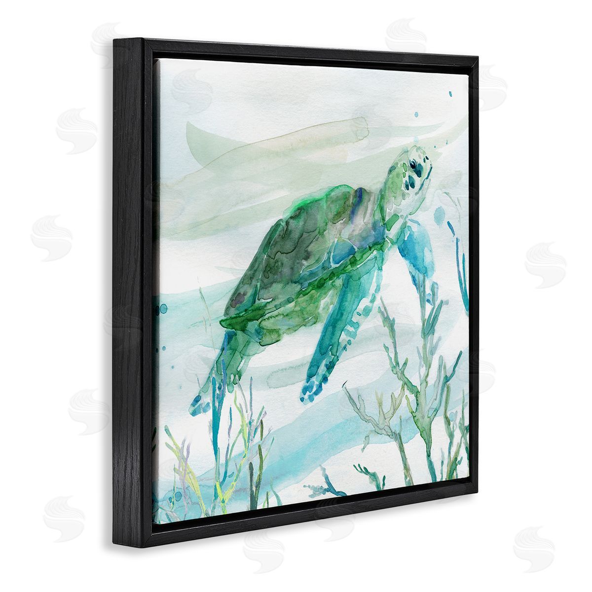 Carol Robinson Modern Turtle Underwater Black Floating Frame Canvas Wall Art Print