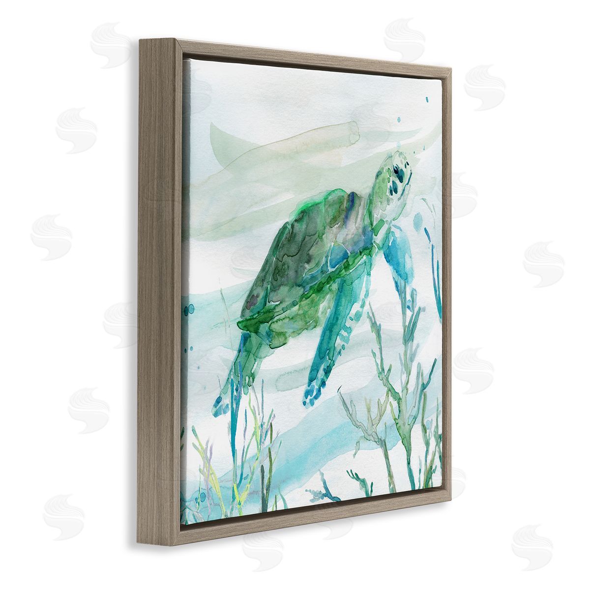 Carol Robinson Modern Turtle Underwater Brown Floating Frame Canvas Wall Art Print