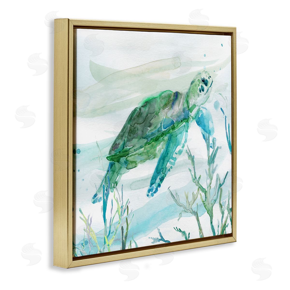 Carol Robinson Modern Turtle Underwater Gold Floating Frame Canvas Wall Art Print