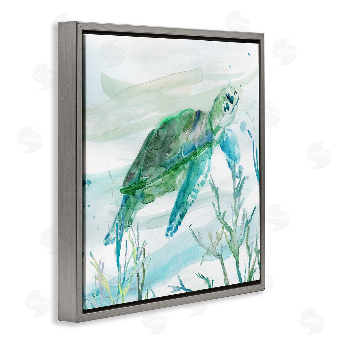 Carol Robinson Modern Turtle Underwater Gray Floating Frame Canvas Wall Art Print