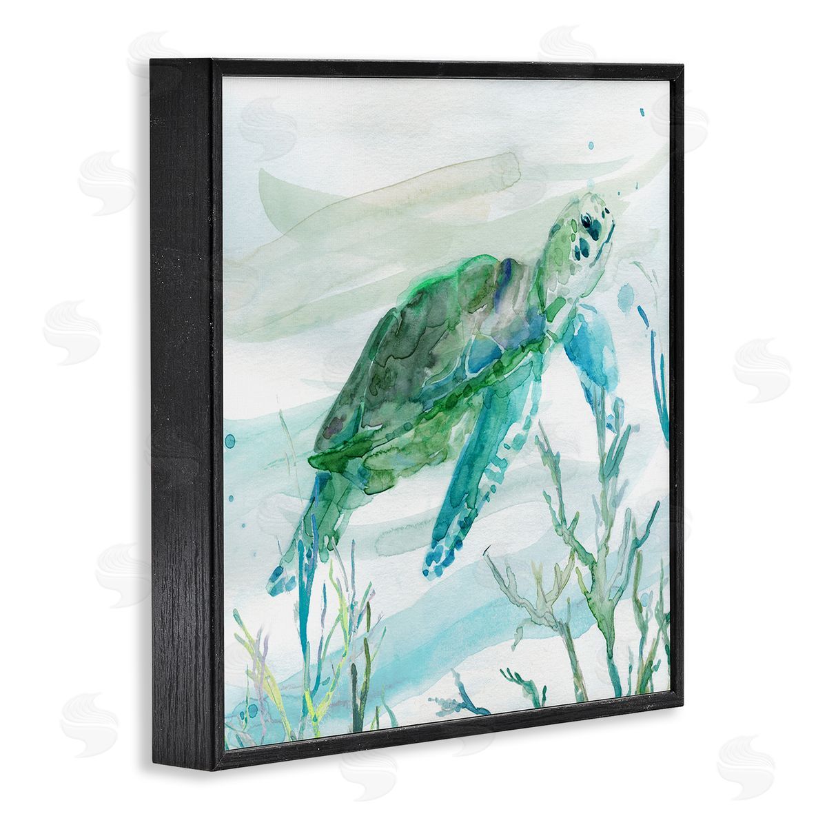 Carol Robinson Modern Turtle Underwater Black Framed Glicee Wall Art Print