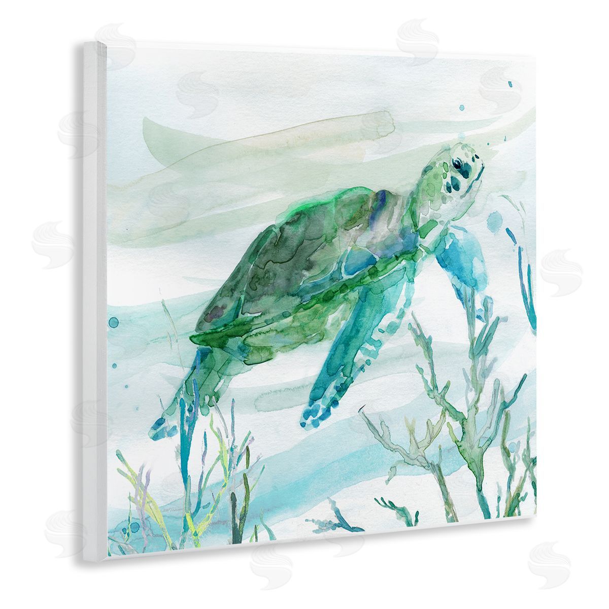 Carol Robinson Modern Turtle Underwater Wooden Wall Plaque Art Print