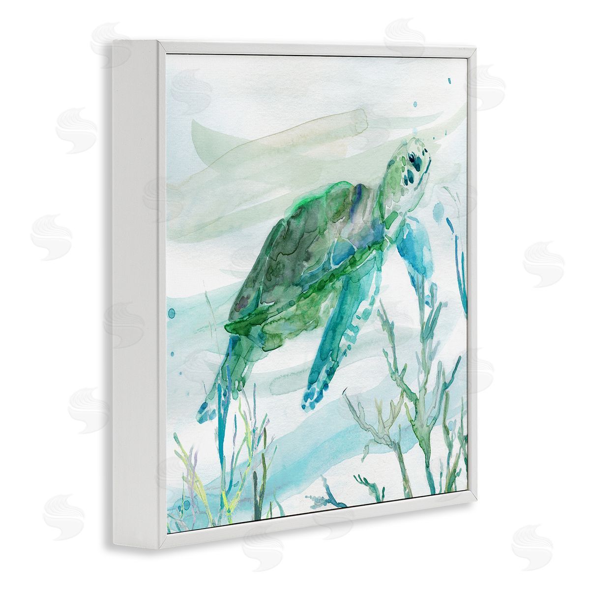 Carol Robinson Modern Turtle Underwater White Framed Glicee Wall Art Print