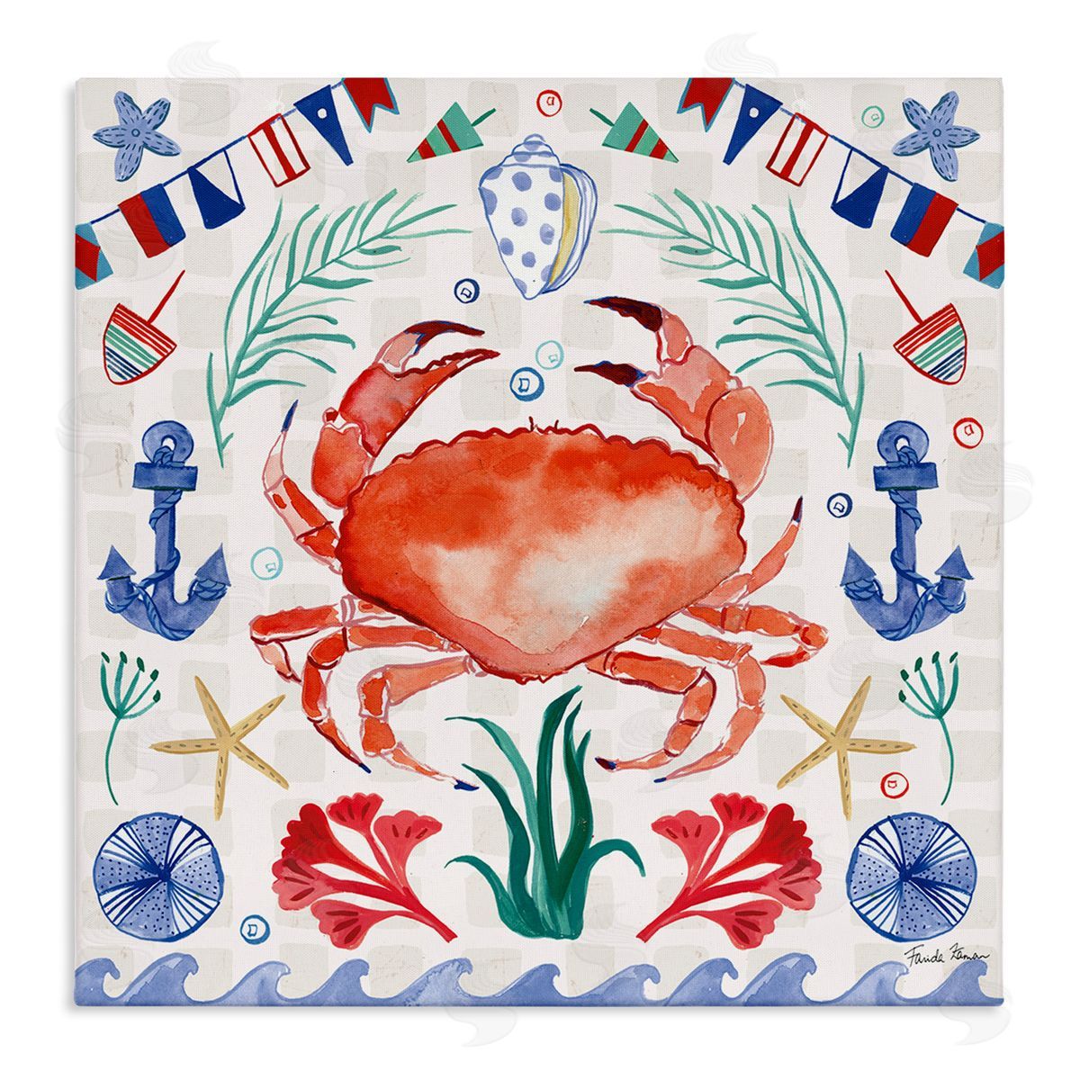 Farida Zaman Maritime Crab Pattern Stretched Canvas Wall Art Print