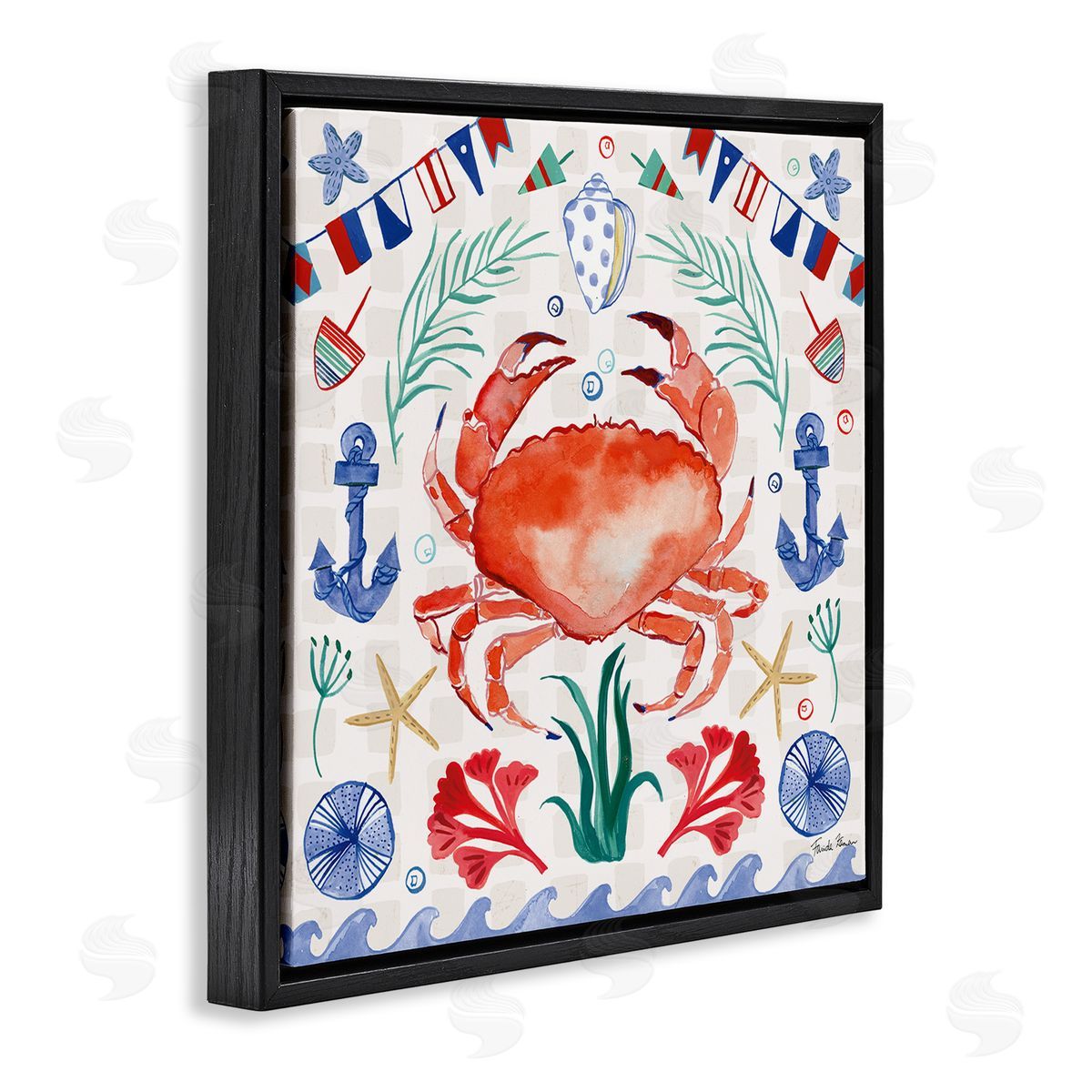 Farida Zaman Maritime Crab Pattern Black Floating Frame Canvas Wall Art Print