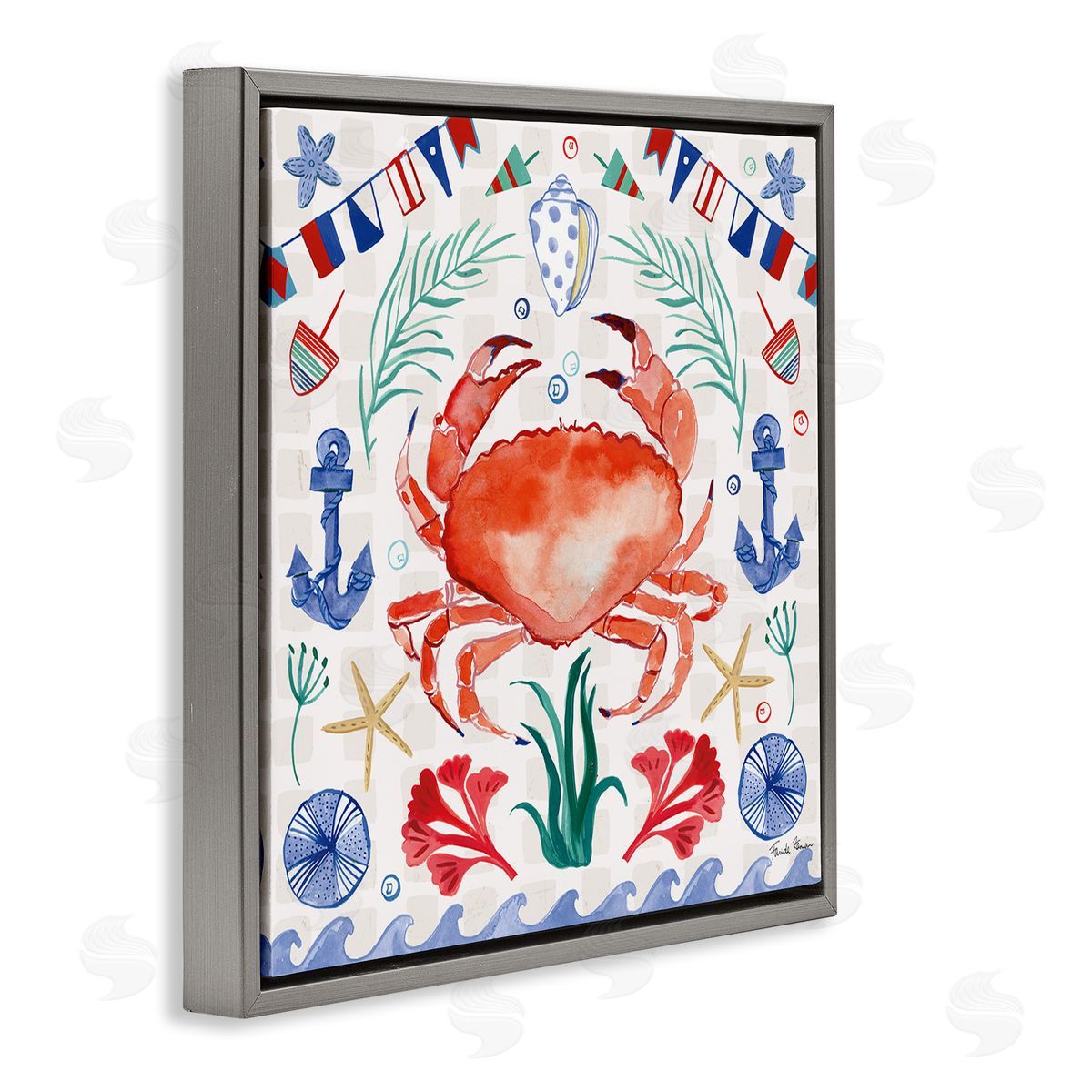 Farida Zaman Maritime Crab Pattern Gray Floating Frame Canvas Wall Art Print