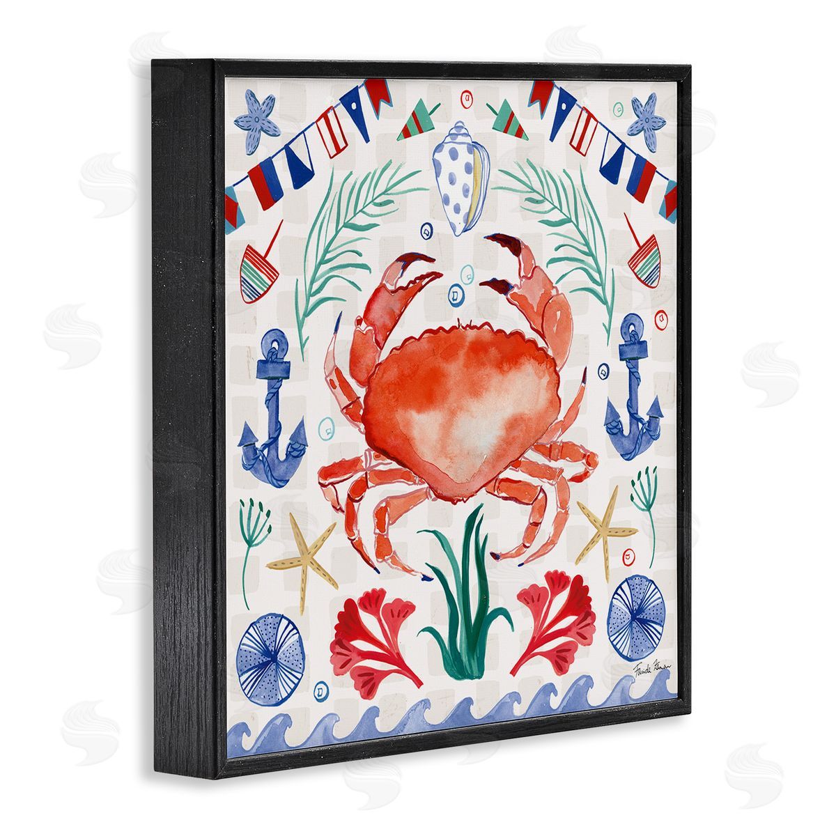 Farida Zaman Maritime Crab Pattern Black Framed Glicee Wall Art Print