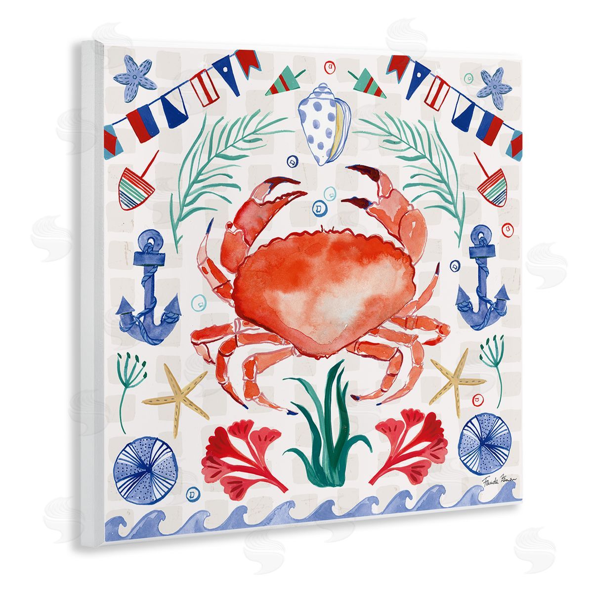 Farida Zaman Maritime Crab Pattern Wooden Wall Plaque Art Print