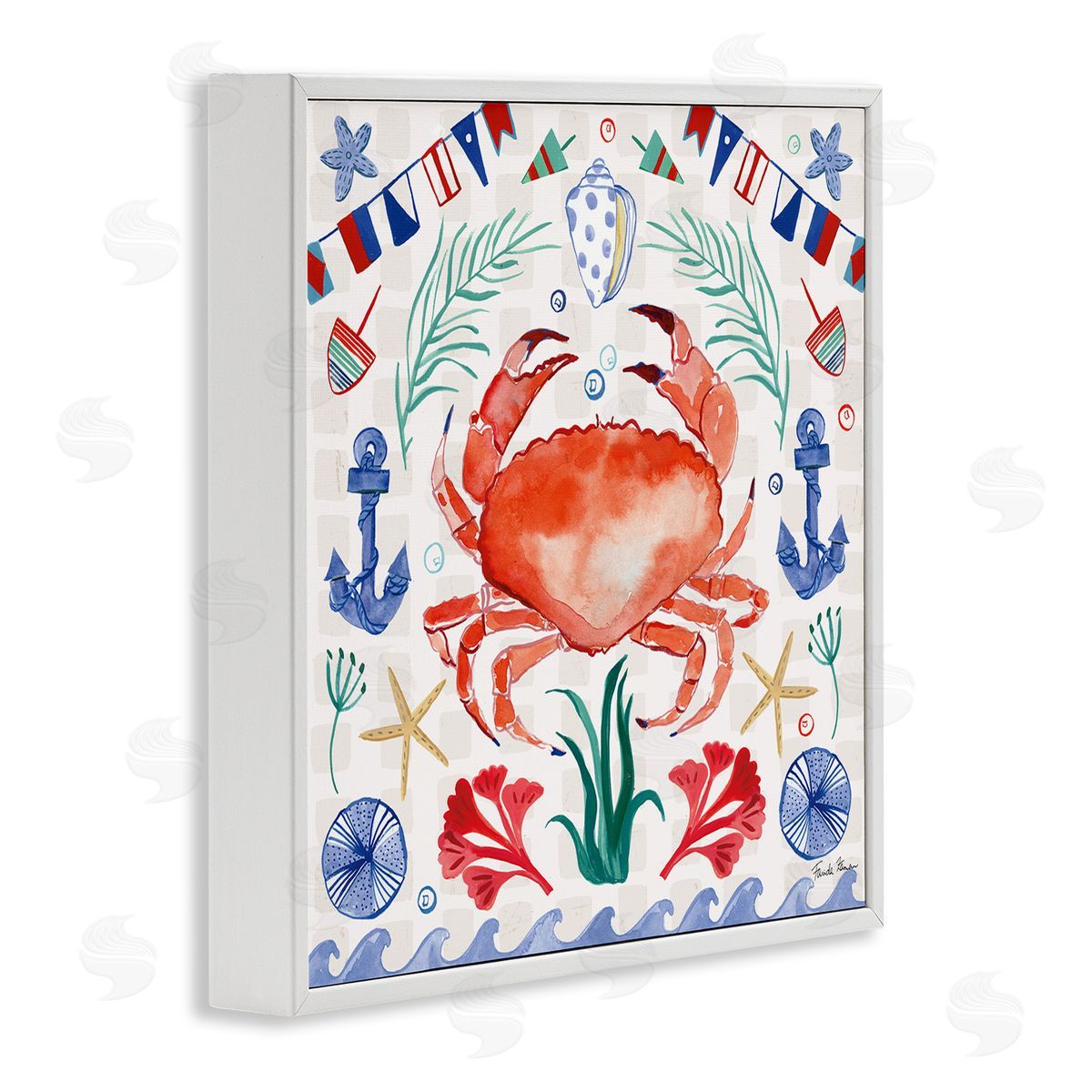 Farida Zaman Maritime Crab Pattern White Framed Glicee Wall Art Print
