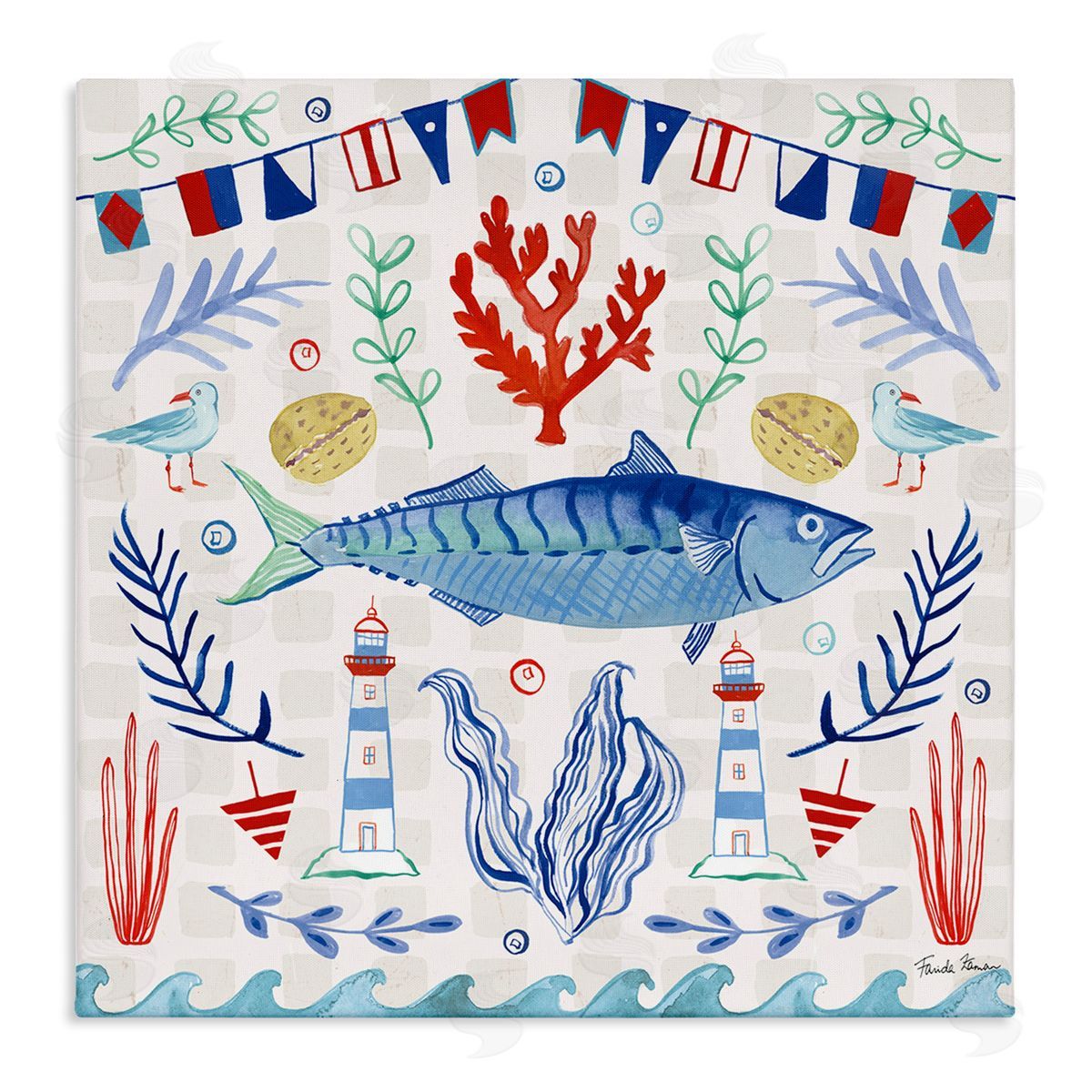 Farida Zaman Maritime Sea Life Pattern Stretched Canvas Wall Art Print