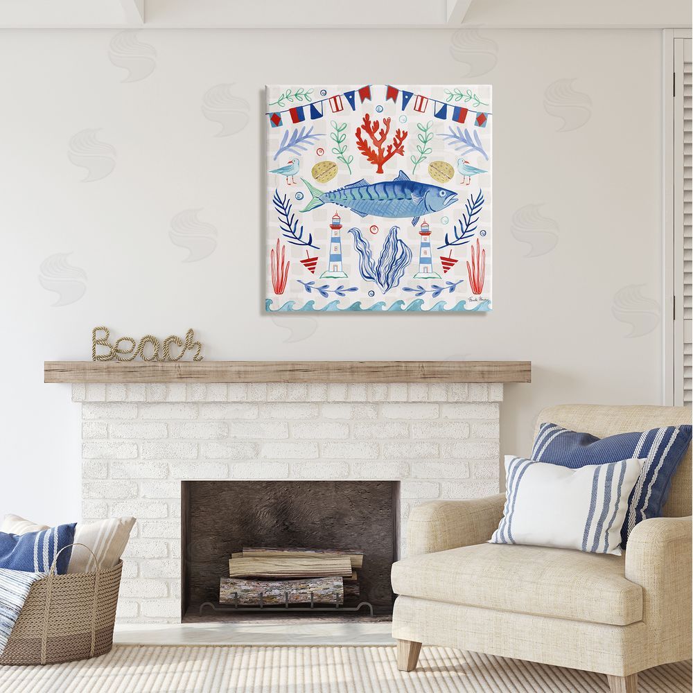 Farida Zaman Maritime Sea Life Pattern Canvas Wall Art in Room