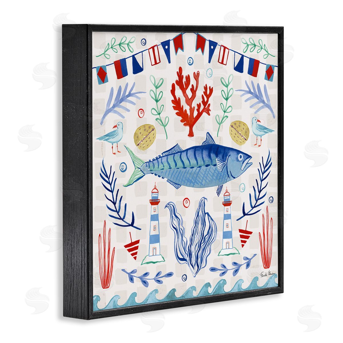 Farida Zaman Maritime Sea Life Pattern Black Framed Glicee Wall Art Print