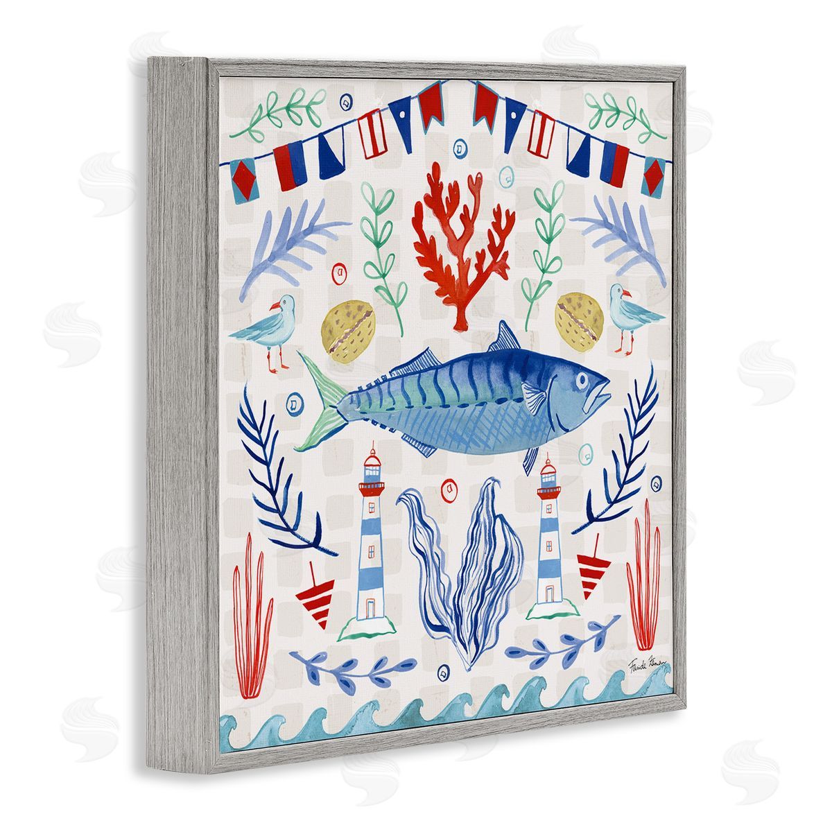 Farida Zaman Maritime Sea Life Pattern Gray Framed Glicee Wall Art Print