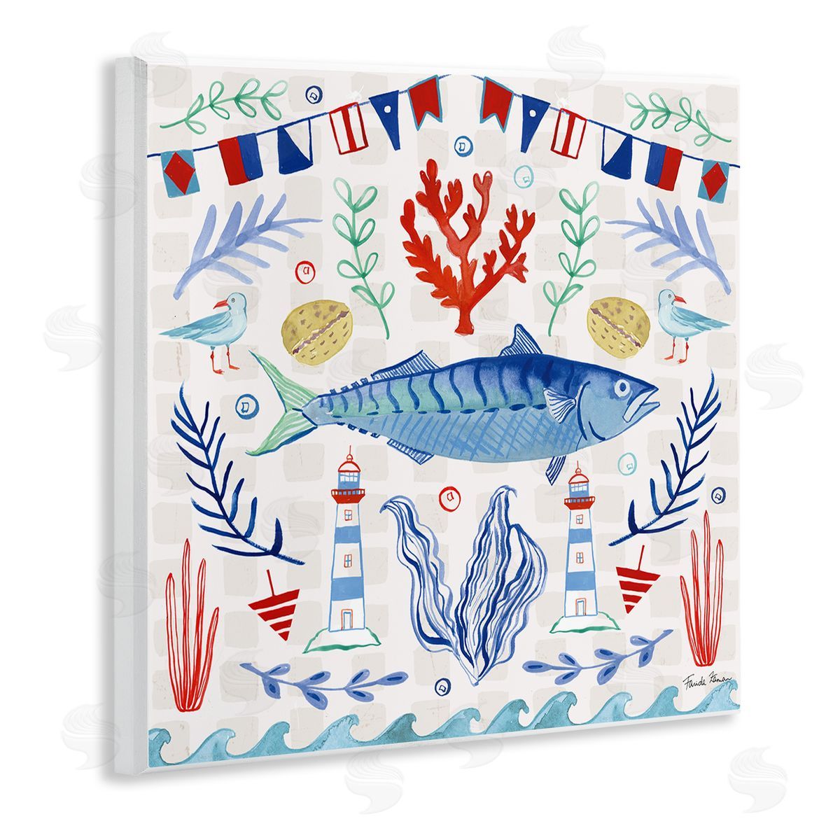 Farida Zaman Maritime Sea Life Pattern Wooden Wall Plaque Art Print