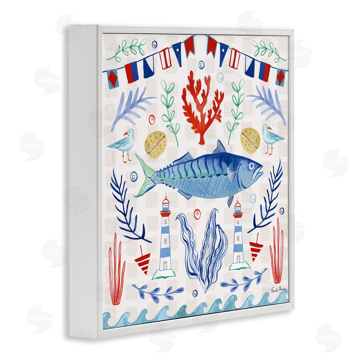 Farida Zaman Maritime Sea Life Pattern White Framed Glicee Wall Art Print